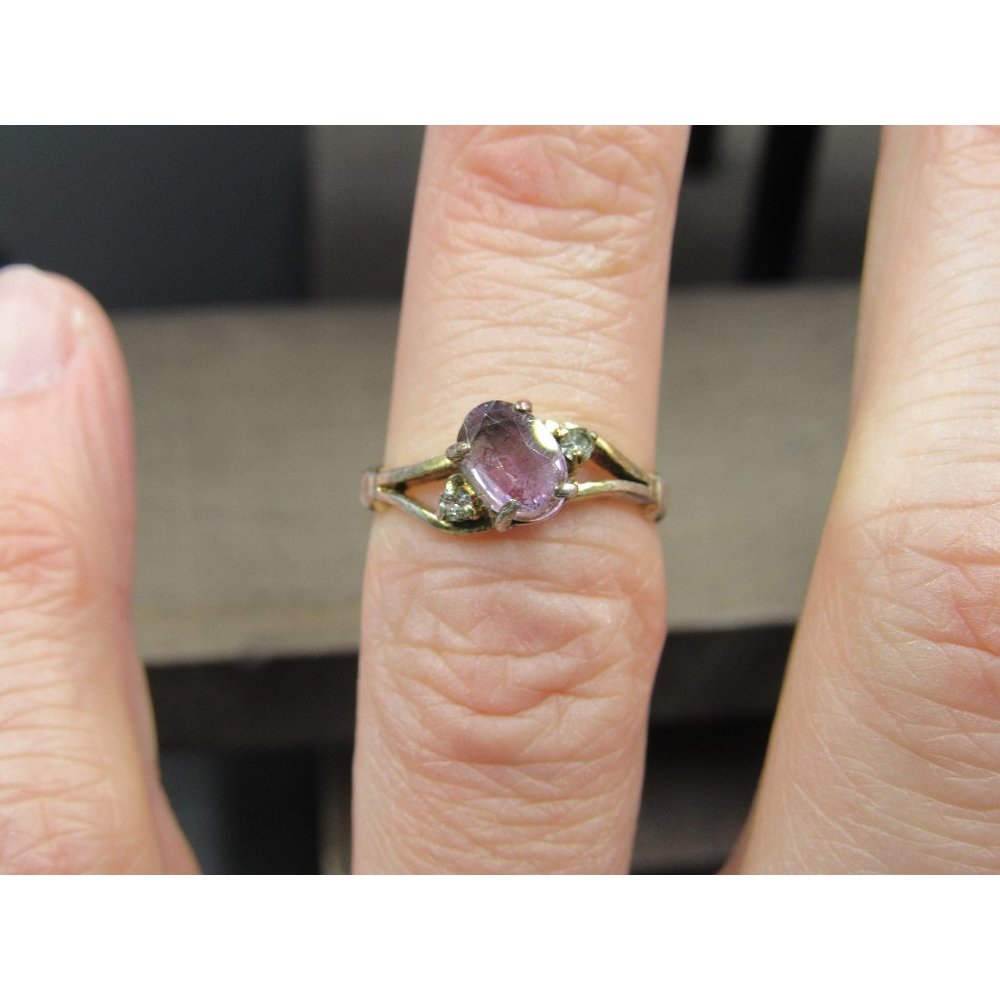 Size 5.25 Sterling Silver Tarnished Worn Two Tone Amethyst Band Ring